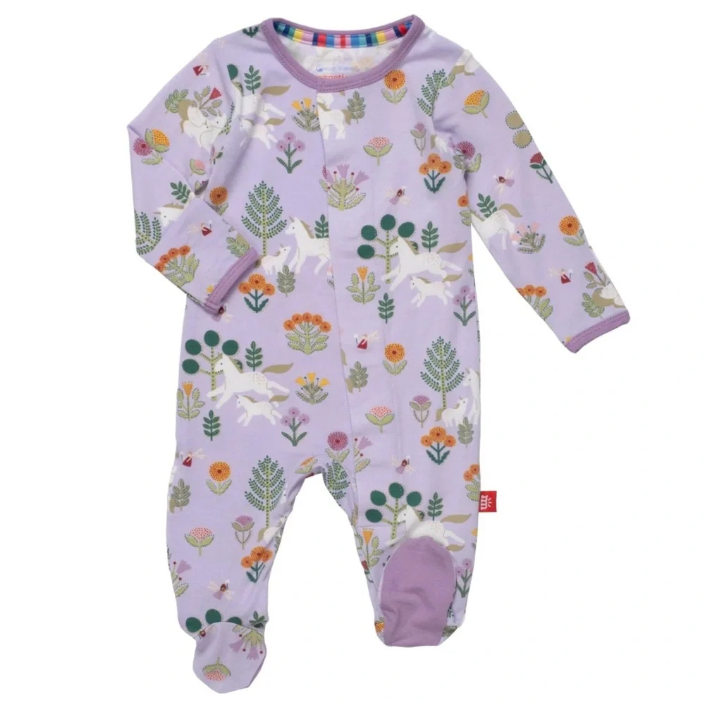 Magnetic Me Purple Floral Baby Footie Folk Magic Modal 6-9 Months